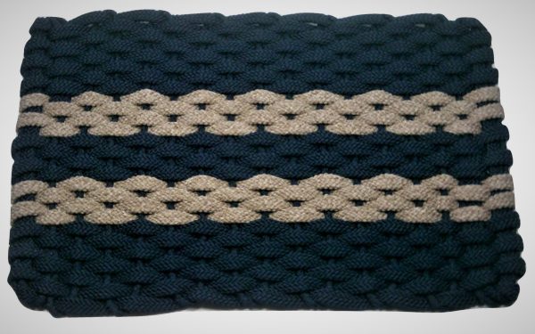 #312 Rockport Rope Mat Navy 2 Tan Stripes