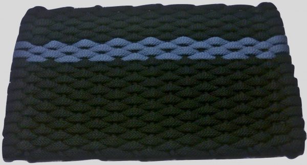 #373 Rockport Rope Mat Black - Offset Light Blue Stripe