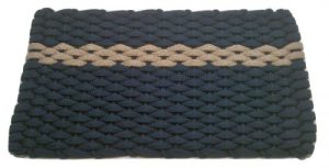 #391 Rockport Rope Mat Tan - Offset Navy Stripe